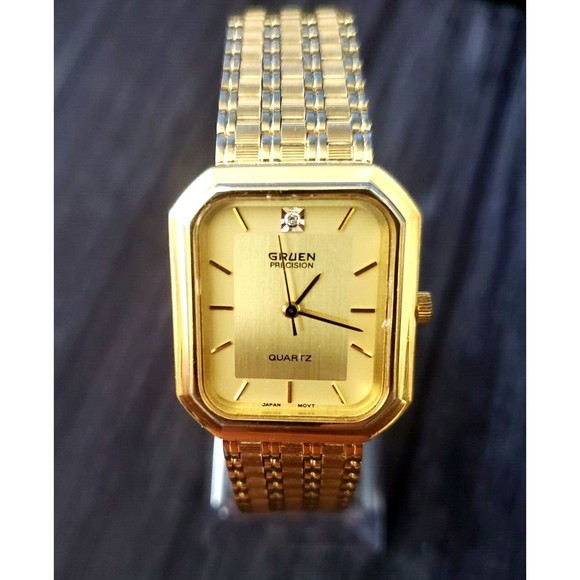 Rare GRUEN Precision Diamond Gold Mens Cocktail Time Watch New Battery Nice Cond